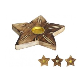 Portaincienso de estrella de madera pequeña